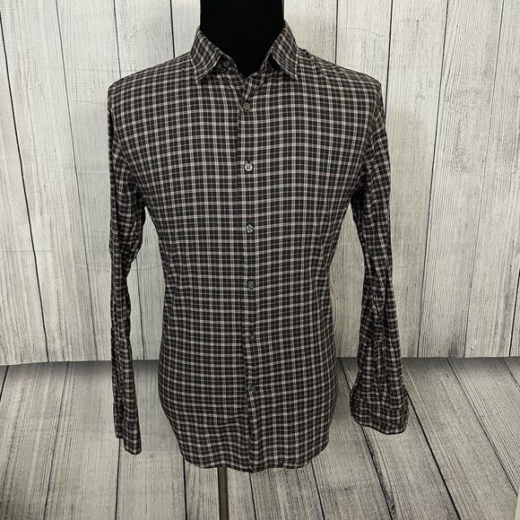 John Varvatos Men's Large Black & Red Check Long Sleeve Button-Front Shirt - Picture 2 of 8